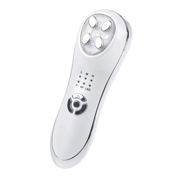 Silver electronic device with control buttons on a white background