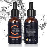 Two Mabox skincare serum bottles with droppers on a white background with water splashes.