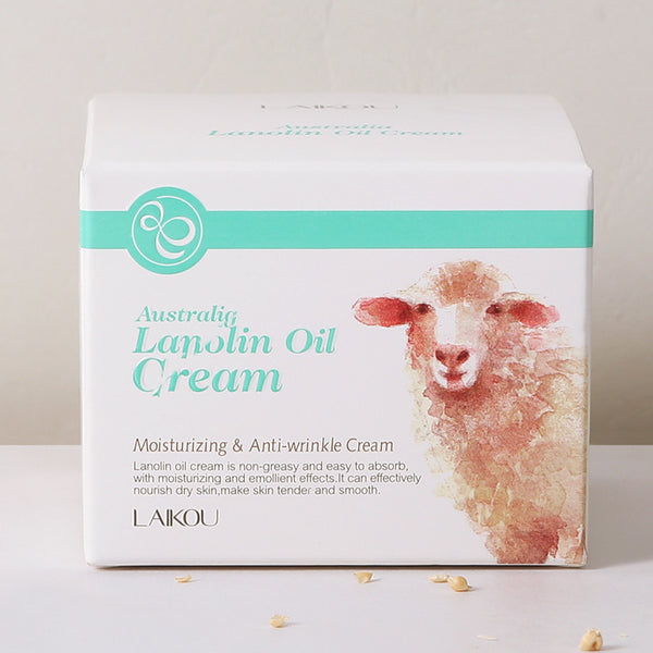Box of Laikou Lanolin Oil Cream with a sheep illustration on a light background