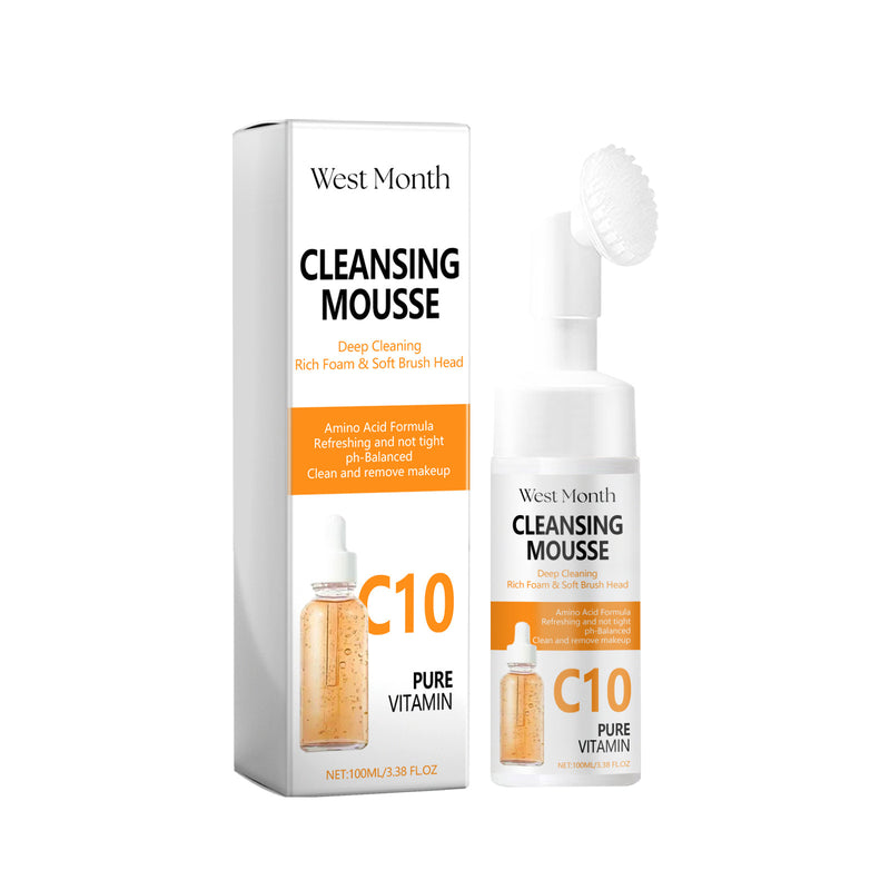West Month Cleansing Mousse packaging and bottle on a white background