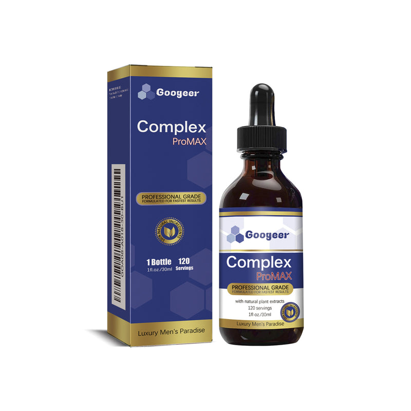 A bottle of Googen Complex ProMAX, with packaging that features the product name, description, and branding.