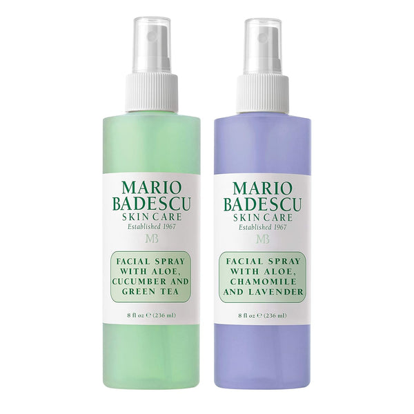 Facial Spray Duo - Includes Aloe, Chamomile & Lavender plus Aloe, Cucumber & Green Tea Toner for Face, Neck or Hair - Cooling and Hydrating Face Mist for All Skin Types, Dewy Finish