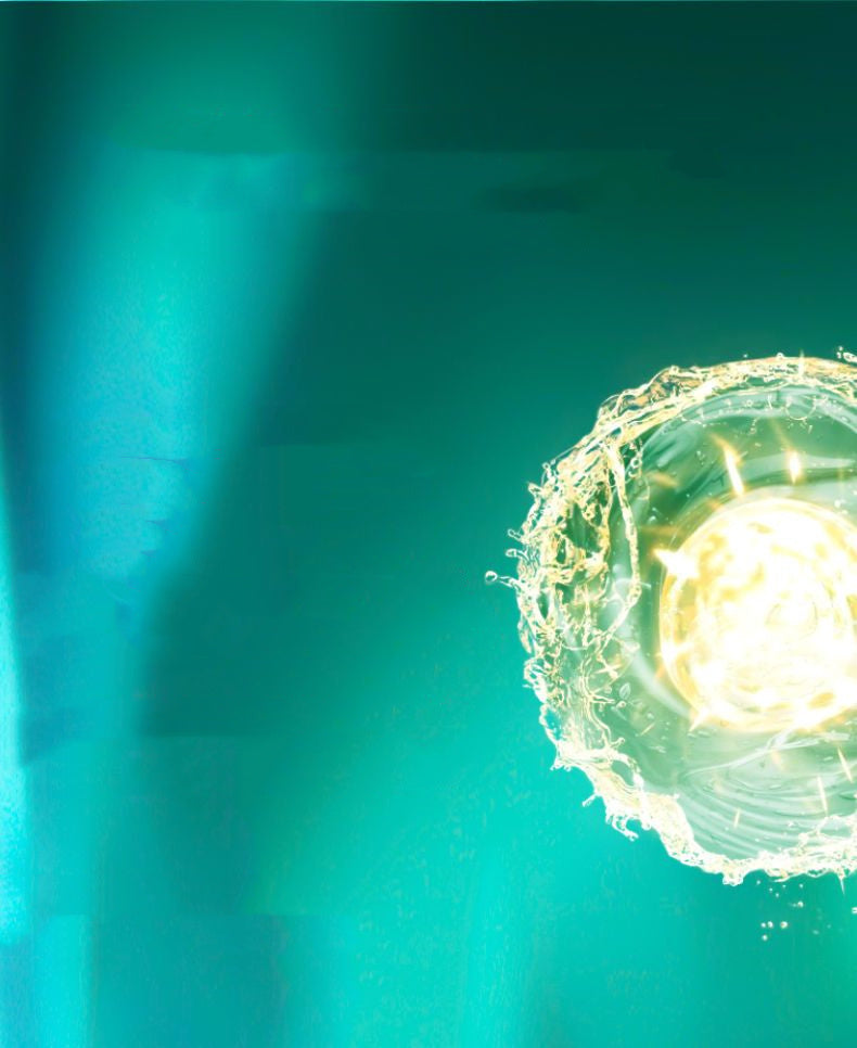 Close-up of a fertilized egg with a bright light source on a green background