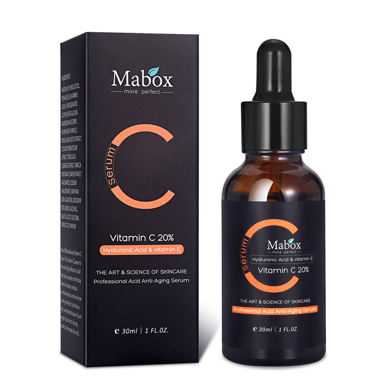 Mabox Vitamin C 20% serum bottle and packaging on a white background