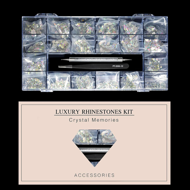 12 Types of 600 Crystal AB Diamonds + 2500 Flat Rhinestones Mix 20 Styles Flatback DIY Crafts Rhinestone Crystals 3D Ornament‌S Flat Back Stones Set +Tweezers + Drill Pen