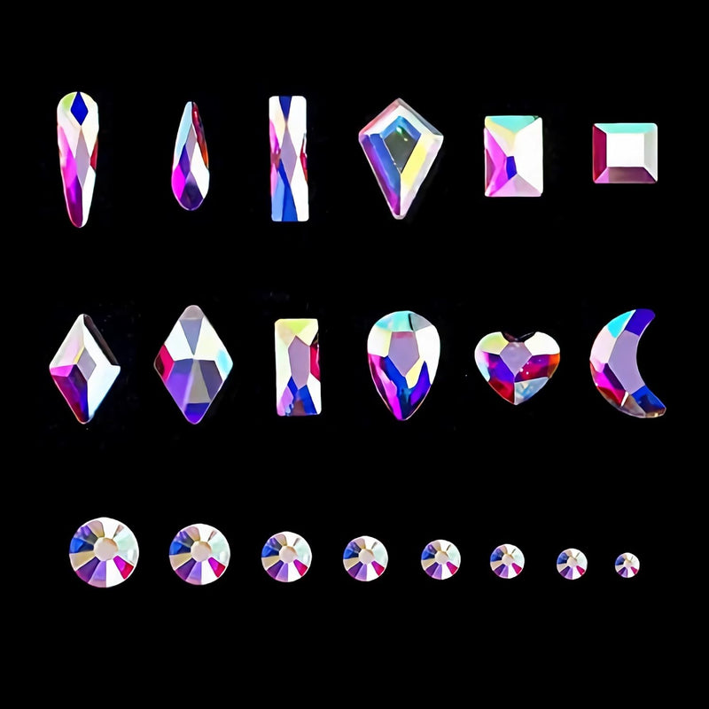 12 Types of 600 Crystal AB Diamonds + 2500 Flat Rhinestones Mix 20 Styles Flatback DIY Crafts Rhinestone Crystals 3D Ornament‌S Flat Back Stones Set +Tweezers + Drill Pen