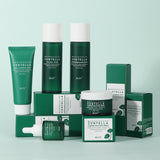 Collection of IREV Centella skincare products on a light green background