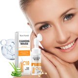 West Month Cleansing Mousse C10 product with a woman's face and packaging on a white background