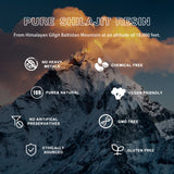 The image features a jar and a box of Googeer Shilajit dietary supplement, with an inset of a smiling couple. The background is white.