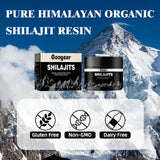 The image features a jar and a box of Googeer Shilajit dietary supplement, with an inset of a smiling couple. The background is white.