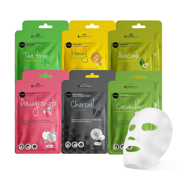 Essence Facial Face Mask Paper Sheet Korea Skin Care Moisturizing 12 Pack (Mix - 2 of Each)