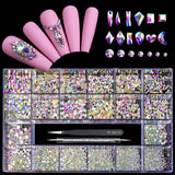 12 Types of 600 Crystal AB Diamonds + 2500 Flat Rhinestones Mix 20 Styles Flatback DIY Crafts Rhinestone Crystals 3D Ornament‌S Flat Back Stones Set +Tweezers + Drill Pen
