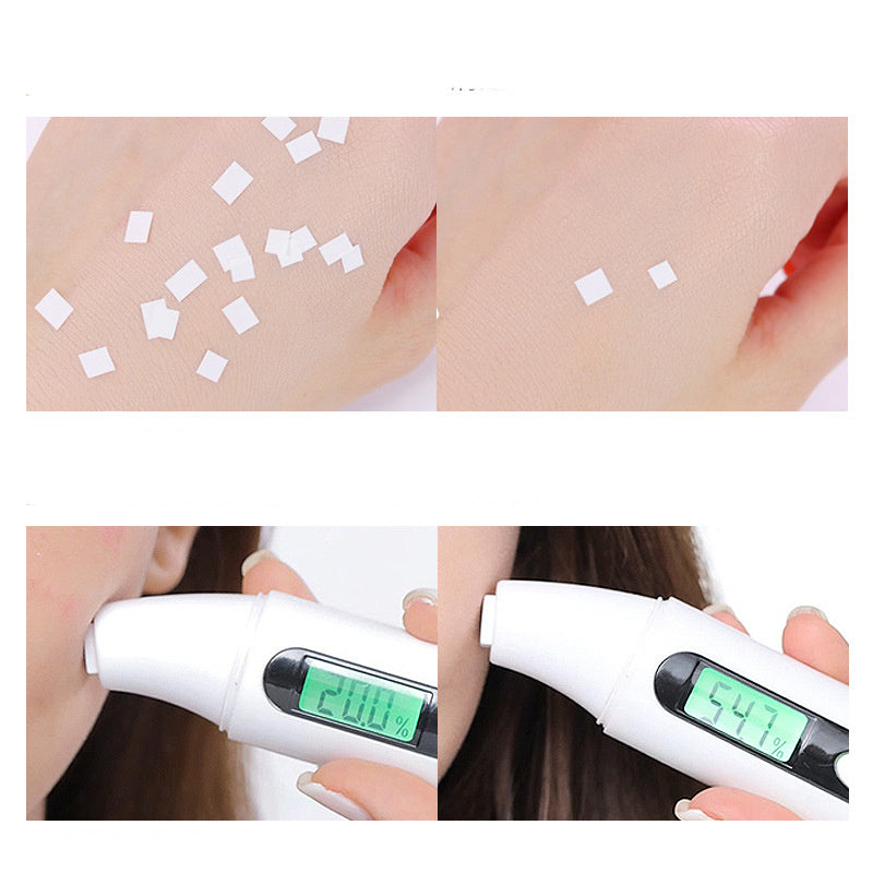 Collage of a skin care product being used on the neck with digital display showing temperature.