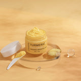 Jar of L'Avon Turmeric Organic Brightening Cream on a beige background