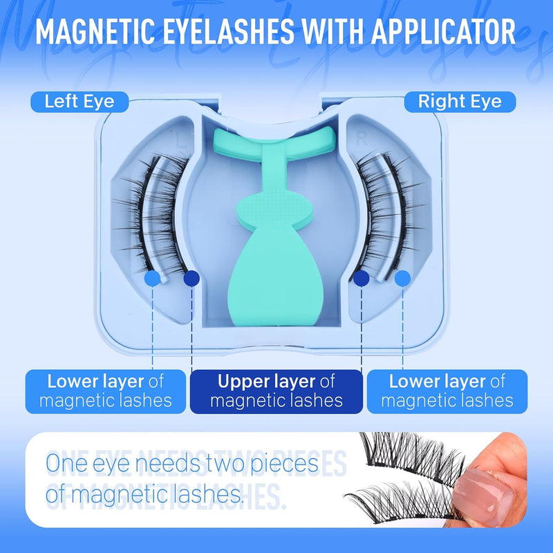 Magnetic Eyelashes with Applicator Magnetic Lashes Natural Look Reusable Manga Magnetic Eyelashes without Eyeliner Cat Eye False Eyelashes Magnetic Lashes with Clamp Kit No Glue Needed by