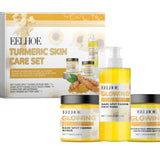 Eelhoe turmeric skin care set with various products on a white background