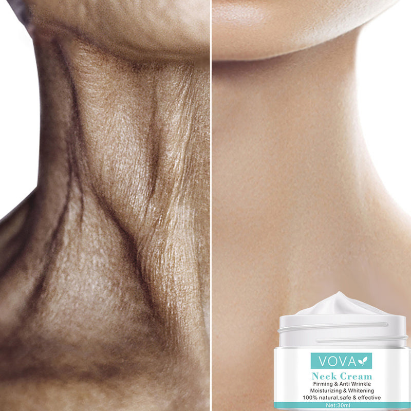 Before and after comparison of neck skin with Vova Neck Cream.