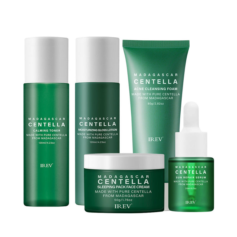 Set of IREV Madagascar Centella skincare products on a white background