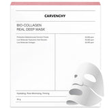 Carvenchy Bio-Collagen Real Deep Mask packaging with a white mask on a white background