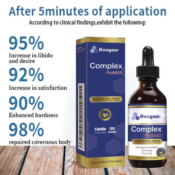 A bottle of Googen Complex ProMAX, with packaging that features the product name, description, and branding.