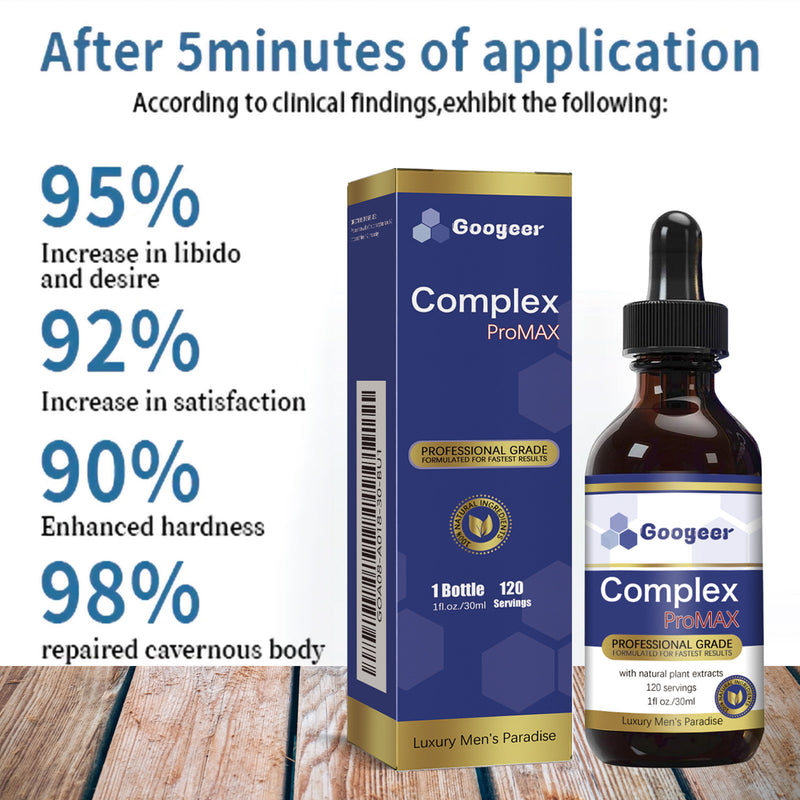 A bottle of Googen Complex ProMAX, with packaging that features the product name, description, and branding.