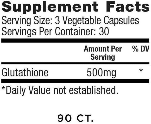 A bottle of Glutathione Force dietary supplement with 500mg of glutathione, marketed for antioxidant and detox support.